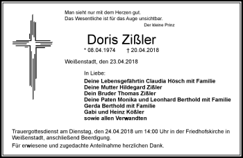 Traueranzeige von Doris Zißler von Frankenpost