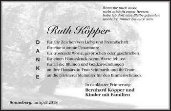 Traueranzeige von Ruth Köpper von Südthüringer Presse
