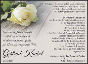 Traueranzeige von Gertrud Kunkel von Südthüringer Presse