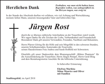 Traueranzeige von Jürgen Rost von Südthüringer Presse