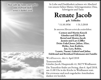 Traueranzeige von Renate Jacob von Neue Presse Coburg