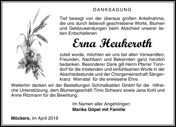 Traueranzeige von Erna Heukeroth von Südthüringer Presse