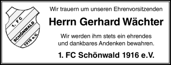 Traueranzeige von Gerhard Wächter von Frankenpost