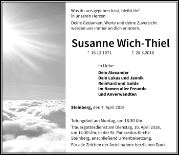 Traueranzeige von Susanne Wich-Thiel von Neue Presse Coburg