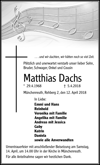 Traueranzeige von Matthias Dachs von Frankenpost