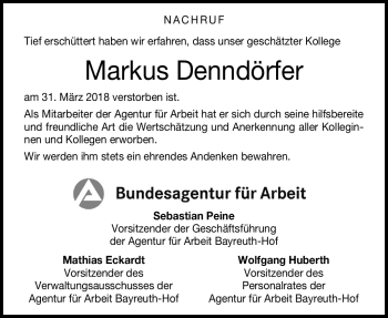 Traueranzeige von Markus Denndörfer von Frankenpost