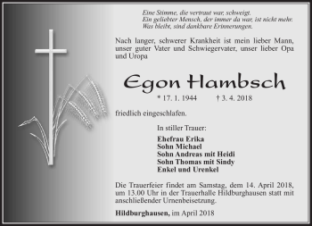 Traueranzeige von Egon Hambsch von Südthüringer Presse