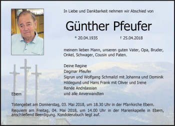 Traueranzeige von Günther Pfeufer von Neue Presse Coburg