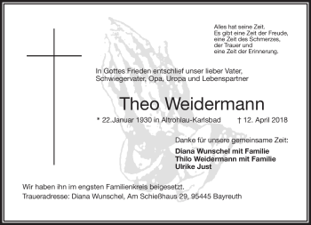 Traueranzeige von Theo Weidermann von Frankenpost