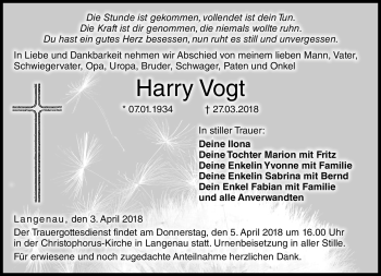 Traueranzeige von Harry Vogt von Neue Presse Coburg