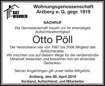 Traueranzeige von Otto Pöll von Frankenpost