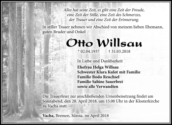 Traueranzeige von Otto Willsau von Südthüringer Presse