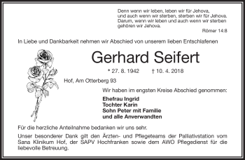 Traueranzeige von Gerhard Seifert von Frankenpost