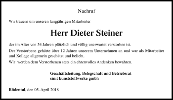 Traueranzeige von Dieter Steiner von Neue Presse Coburg