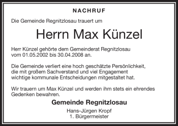 Traueranzeige von Max Künzel von Frankenpost