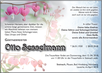 Traueranzeige von Otto Sesselmann von Südthüringer Presse