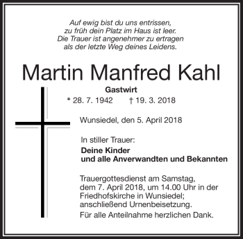 Traueranzeige von Martin Manfred Kahl von Frankenpost