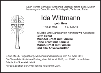 Traueranzeige von Ida Wittmann von Neue Presse Coburg