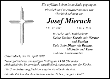 Traueranzeige von Josef Mieruch von Neue Presse Coburg