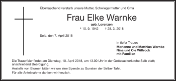 Traueranzeige von Elke Warnke von Frankenpost