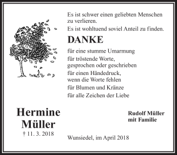 Traueranzeige von Hermine Müller von Frankenpost