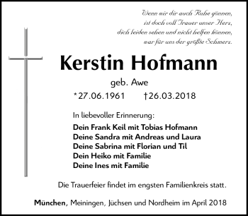 Traueranzeige von Kerstin Hofmann von Südthüringer Presse