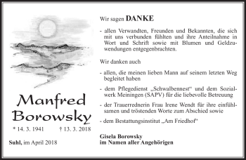 Traueranzeige von Manfred Borowsky von Südthüringer Presse