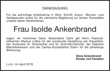 Traueranzeige von Isolde Ankenbrand von Neue Presse Coburg