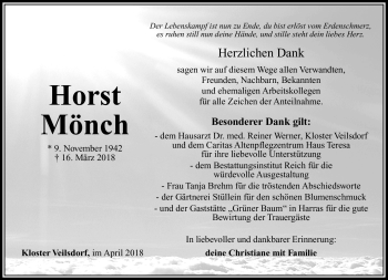 Traueranzeige von Horst Mönch von Südthüringer Presse
