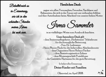 Traueranzeige von Irma Sammler von Südthüringer Presse
