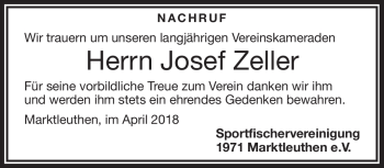 Traueranzeige von Josef Zeller von Frankenpost