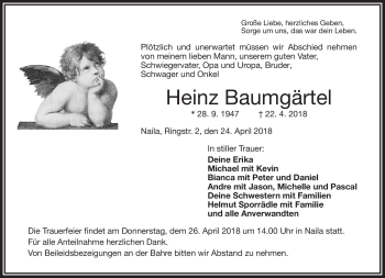 Traueranzeige von Heinz Baumgärtel von Frankenpost