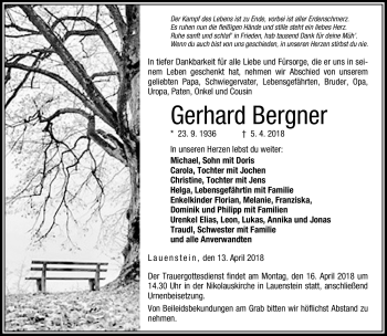 Traueranzeige von Gerhard Bergner von Neue Presse Coburg
