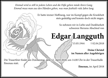 Traueranzeige von Edgar Langguth von Südthüringer Presse