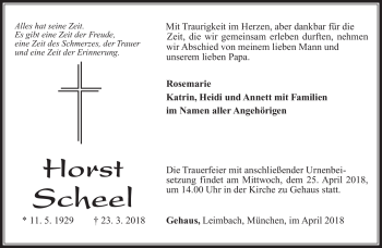 Traueranzeige von Horst Scheel von Südthüringer Presse