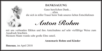 Traueranzeige von Anton Rohn von Südthüringer Presse