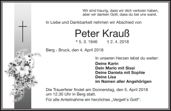 Traueranzeige von Krauss Peter von Frankenpost