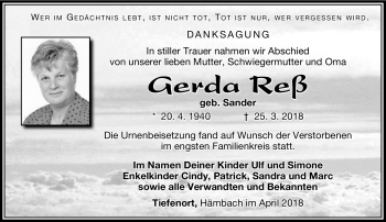 Traueranzeige von Gerda Reß von Südthüringer Presse