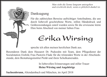 Traueranzeige von Erika Wirsing von Südthüringer Presse