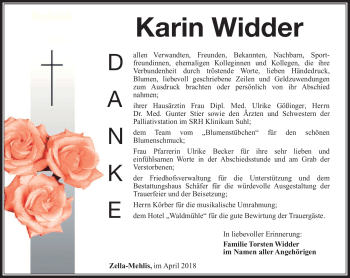 Traueranzeige von Karin Widder von Südthüringer Presse