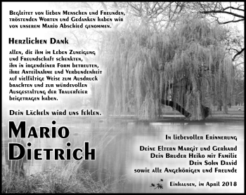 Traueranzeige von Mario Dietrich von Südthüringer Presse