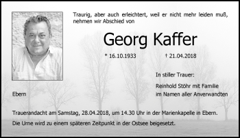Traueranzeige von Georg Kaffer von Neue Presse Coburg