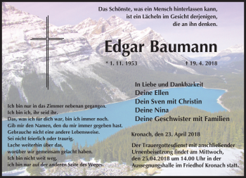 Traueranzeige von Edgar Baumann von Neue Presse Coburg
