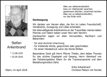 Traueranzeige von Stefan Ankenbrand von Neue Presse Coburg