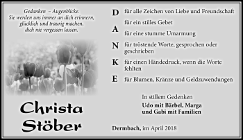 Traueranzeige von Christa Stöber von Südthüringer Presse