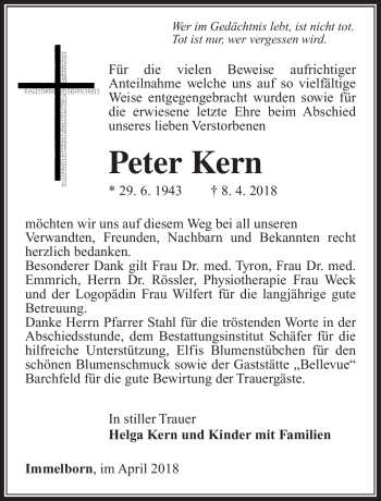 Traueranzeige von Peter Kern von Südthüringer Presse