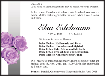 Traueranzeige von Else Edelmann von Südthüringer Presse