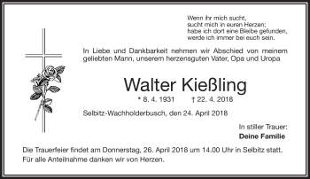Traueranzeige von Walter Kießling von Frankenpost