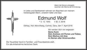 Traueranzeige von Edmund Wolf von Frankenpost