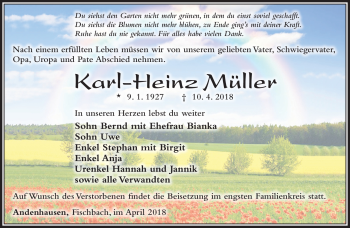Traueranzeige von Karl-Heinz Müller von Südthüringer Presse